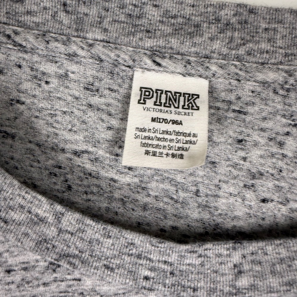 Victoria's Secret PINK Long Sleeve T-Shirt Women M Gray Mesh Logo Streetwear - Picture 2 of 5